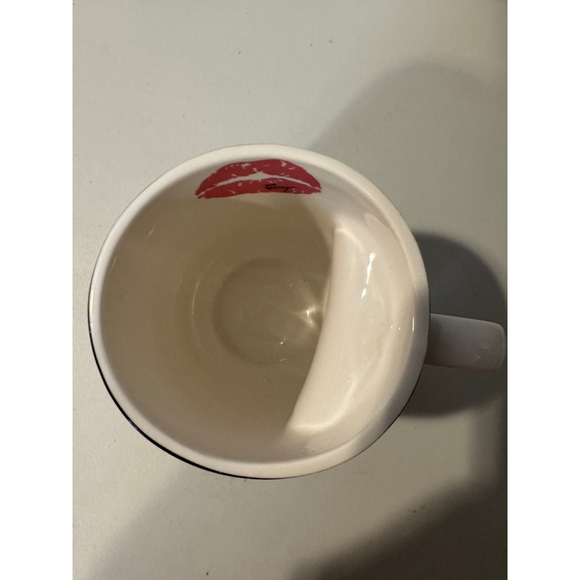 Betsey Johnson Black/Pink Striped Floral Mug with White Heart Shaped Handle - Picture 7 of 8